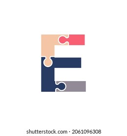 Initial Letter E with Team Puzzle Jigsaw Connectivity Logo Design Template Element