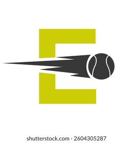 Initial Letter E Tennis Ball Logo Design With Speed Symbol. Tennis Ball Logo For Academy and Club Sign