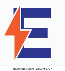 Initial Letter E With Thunder Bolt Symbol. Power Icon Electric Symbol Vector Template