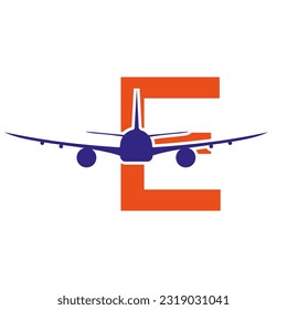 Initial Letter E Travel Logo Design Based Alphabet Flat Modern Concept Vector Template