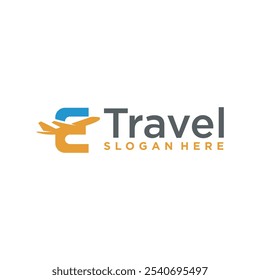 Letra inicial E logotipo de viaje, logotipo de agencia de viajes, concepto de logotipo de negocio de viajes.