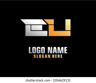 Initial letter E U logo template vector