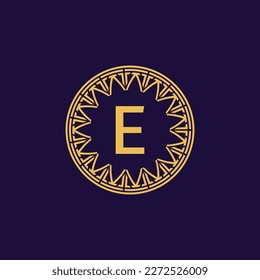 initial letter E unique ancient medallion circle emblem frame logo