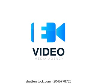 Letra inicial E video conferencia y logo de chat