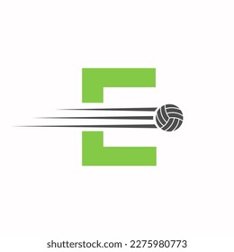 Initial Letter E Volleyball Logo Design Sign. Volleyball Sports Logotype