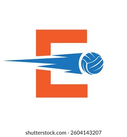Initial Letter E Volleyball Logo Design With Speed Symbol. Volleyball Logo For Academy and Club Sign