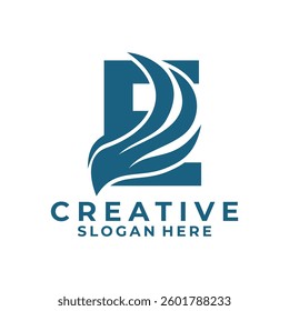 Initial Letter E wings logo design vector template