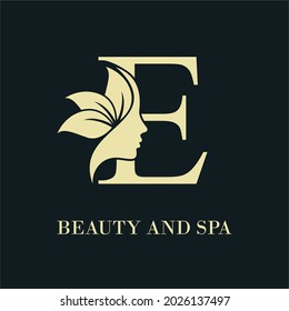 Initial Letter E With Woman Female Face and Leaves for Beauty Spa Cosmetic Salon and natural Skin care Business Logo Concept Design