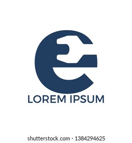 Initial letter E and wrench logo design. Repair business and constuction logo design concept.
