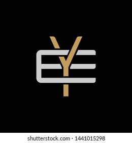 Initial letter E and Y, EY, YE, overlapping interlock logo, monogram line art style, silver gold on black background