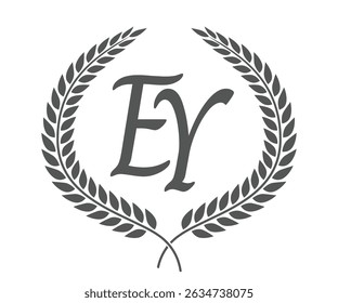 Initial letter E and Y, EY monogram logo design with laurel wreath. Luxury calligraphy font.