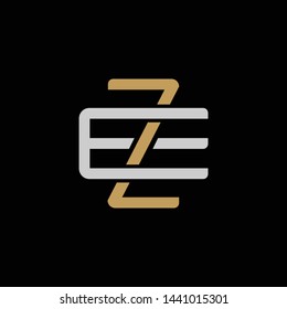 Initial letter E and Z, EZ, ZE, overlapping interlock logo, monogram line art style, silver gold on black background