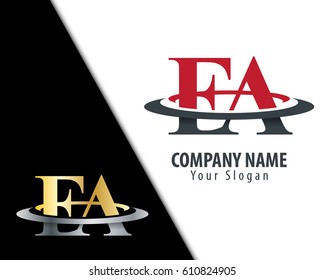 Initial Letter EA FA With Overlapping Swoosh Circle Logo