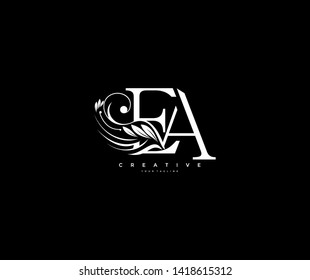 Initial Letter EA Linked Beauty Flourishes Monogram Black Background