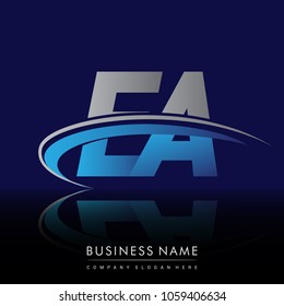 initial letter EA logotype company name colored blue and grey swoosh design. vector logo for business and company identity.