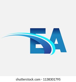 initial letter EA logotype company name colored blue and swoosh design. vector logo for business and company identity.
