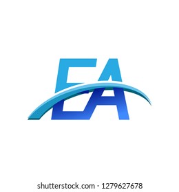 initial letter EA logotype company name colored blue and swoosh design. vector logo for business and company identity.
