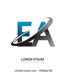 initial letter EA logotype company name colored blue and grey swoosh design. logo design for business and company identity.