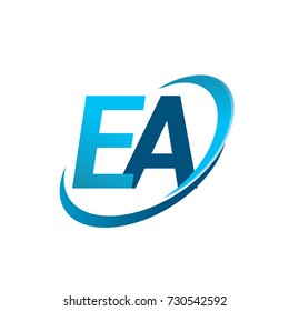 initial letter EA logotype company name colored blue swoosh design concept. vector logo for business and company identity.