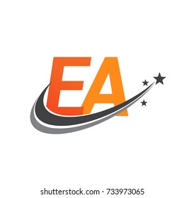 initial letter EA logotype company name colored orange and grey swoosh star design. vector logo for business and company identity.