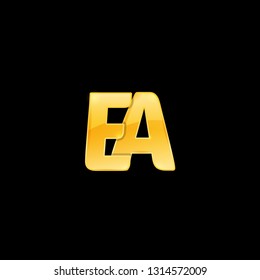 Initial Letter EA with red metallic texture, trendy, 3d glossy, metal texture, rectangle shape, pixel style based alphabet logo for company identity, isolated on black background.