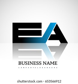 Initial letter EA uppercase modern and simple logo linked blue and black colored, isolated in white background. Vector design for company identity.