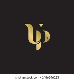 Initial letter up eagle concept uppercase modern logo design template elements. Gold letter Isolated on black  background. Suitable for business, consulting group company.