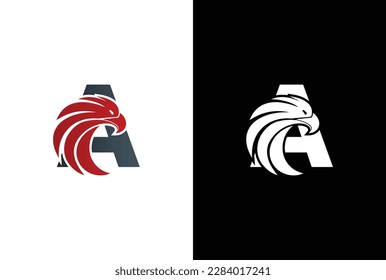 Initial A Letter Eagle Logo Icon with Creative Eagle Head. Letter A Eagle Logo Vector Illustration Design
