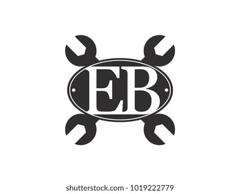 Initial letter EB logo automotive club with crossed wrench black