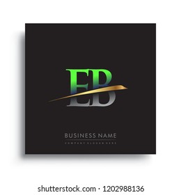 initial letter EB logotype company name colored green and gold swoosh design. vector logo for business and company