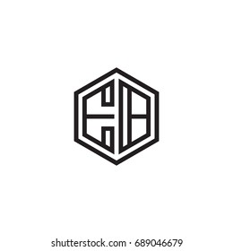 Initial letter EB, minimalist line art monogram hexagon logo, black color