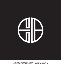 Initial letter EB, minimalist line art monogram circle shape logo, white color on black background