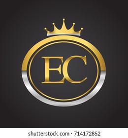 initial letter EC logotype company name with oval shape and crown, gold and silver color. vector logo for business and company identity.