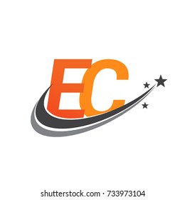 initial letter EC logotype company name colored orange and grey swoosh star design. vector logo for business and company identity.