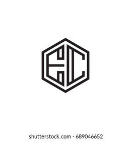 Initial letter EC, minimalist line art monogram hexagon logo, black color