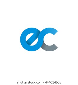 initial letter ec modern linked circle round lowercase logo blue gray