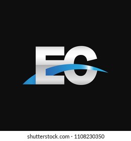 Initial letter EC, overlapping movement swoosh logo, metal silver blue color on black background