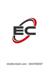 initial letter EC swoosh ring company logo red gray