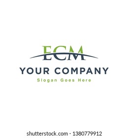 Initial letter ECM, overlapping movement swoosh horizon logo design inspiration in green and gray color vector