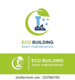 Initial I Letter Eco Building Town Maintenance Building Exterior Company Logo Design Idea Template. Home and Building Cleaning Service