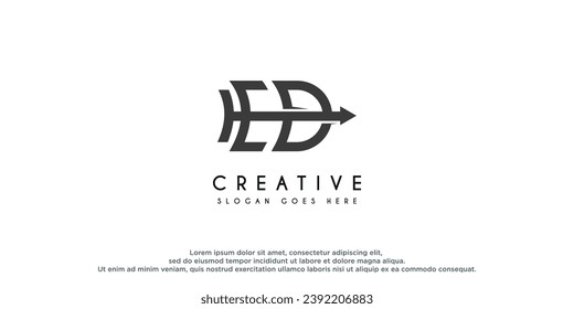 Letra inicial ED con ilustración vectorial de diseño de logotipo de flecha.