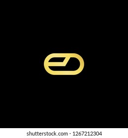 Initial letter ED DE EO OE minimalist art logo, gold color on black background.