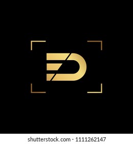 Initial letter ED DE FD DF minimalist art monogram shape logo, gold color on black background