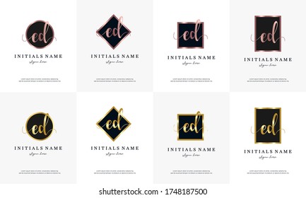 initial letter ED E D handwriting logo set design template on round, rectangular, square shape