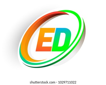 initial letter ED logotype company name colored orange and green circle and swoosh design, modern logo concept. vector logo for business and company identity.
