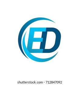 initial letter ED logotype company name blue circle and swoosh design. vector logo for business and company identity.