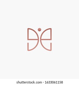 Initial letter EE with abstract butterfly element. minimalist line art monogram shape logo. Beauty, luxury spa style. - vector