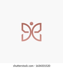 Initial letter EE with abstract butterfly element. minimalist line art monogram shape logo. Beauty, luxury spa style. - vector