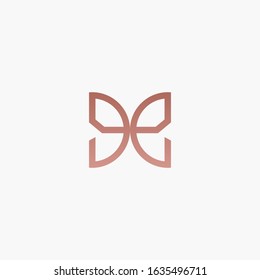 Initial letter EE with abstract butterfly element. minimalist line art monogram shape logo. Beauty, luxury spa style. - vector