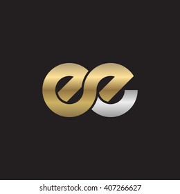 initial letter ee linked circle lowercase logo gold silver black background